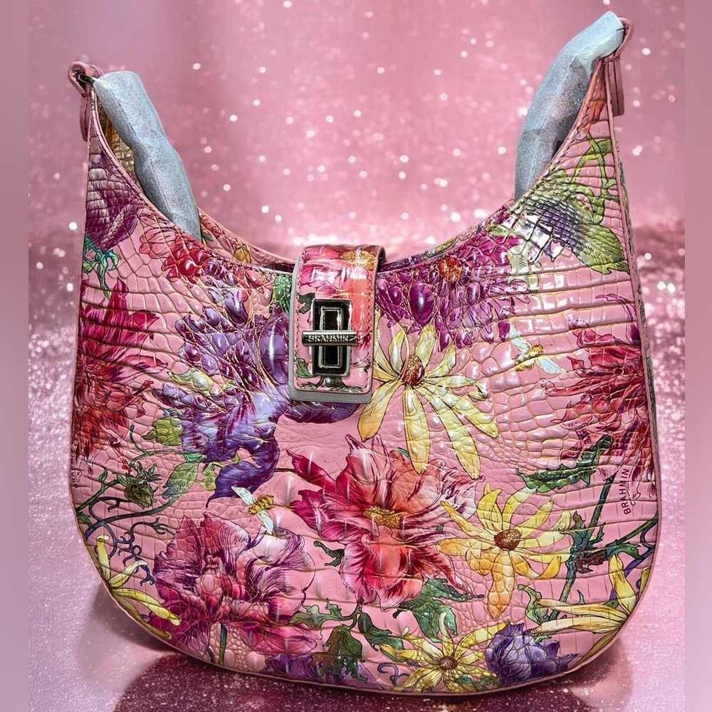 NWT Brahmin Leather FALLON Shoulder Bag in Floral Perennial Melbourne